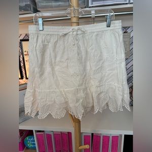 Aerie White Eyelet & Ruffle Mini Skirt, Size Large